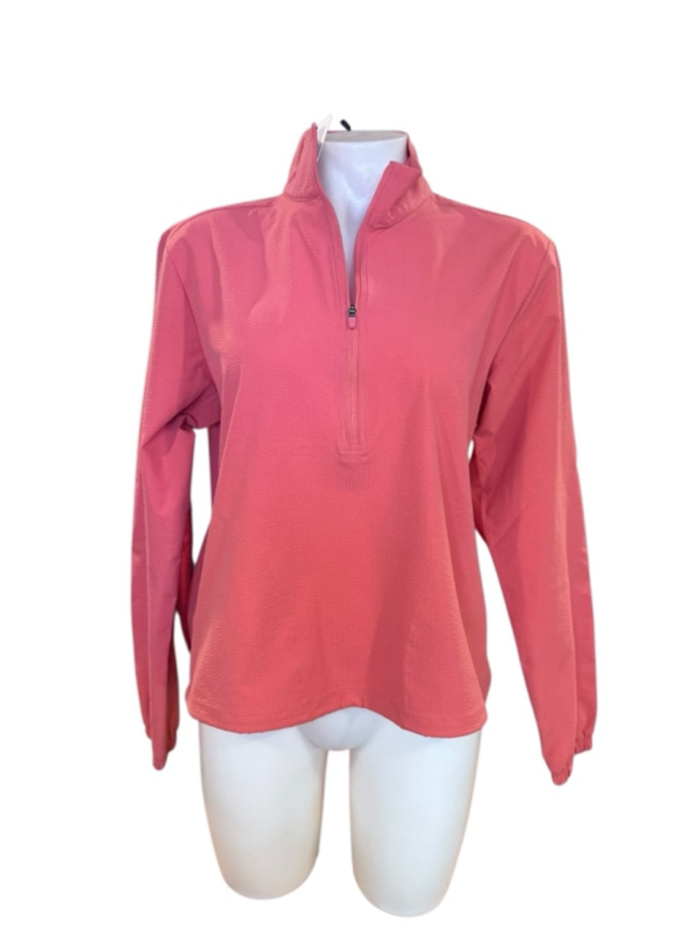 Women's Walter Hagen Pink Seersucker Quarter Zip Sweatshirt M